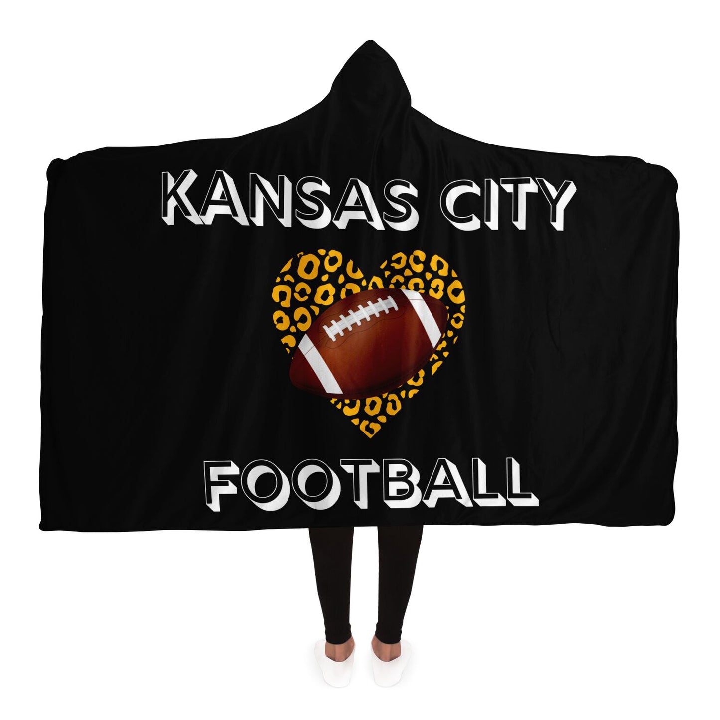 KC Leopard Heart Football Hooded Blanket